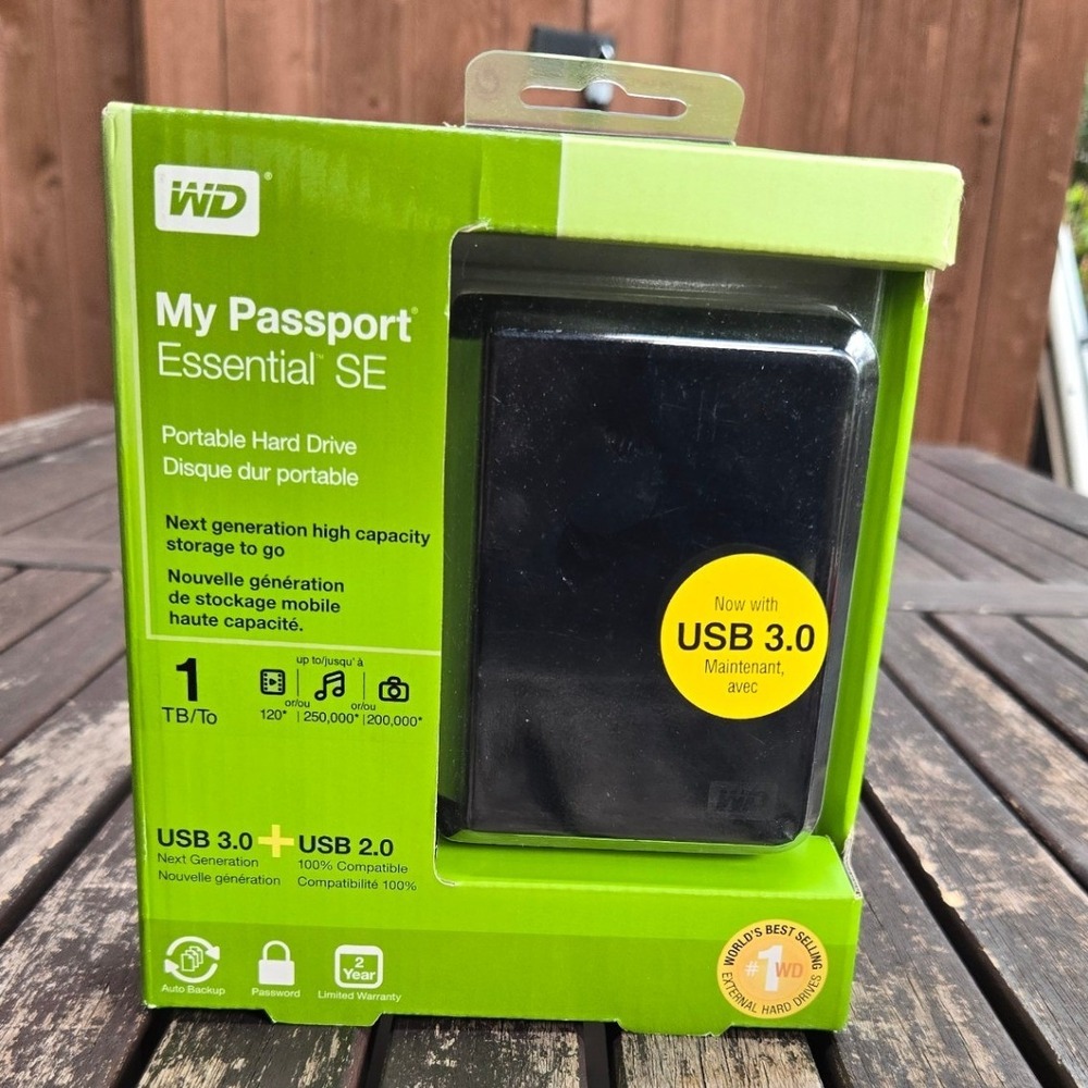WD My Passport Essential SE 1TB USB 3.0 Portable External Hard Drive New Box